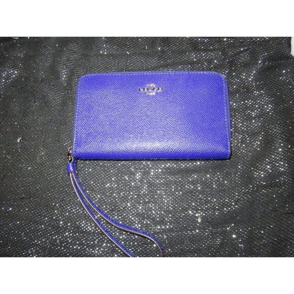 Coach Metallic Purple Blue Pebble Leather Wallet Wristlet  Clutch 6.5 X 4 - Picture 1 of 8